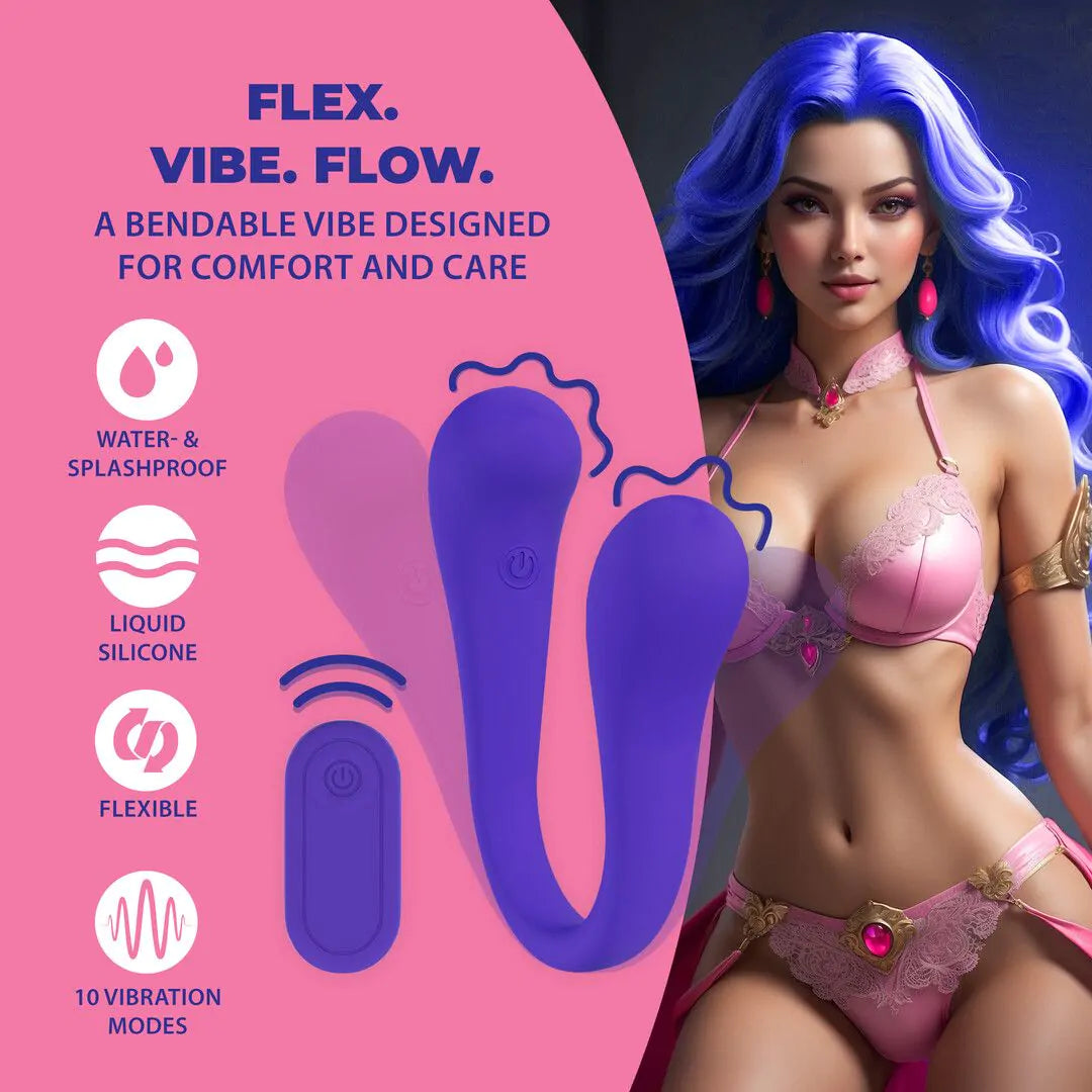 Vibrador flexible de doble extremo con control remoto - Morado